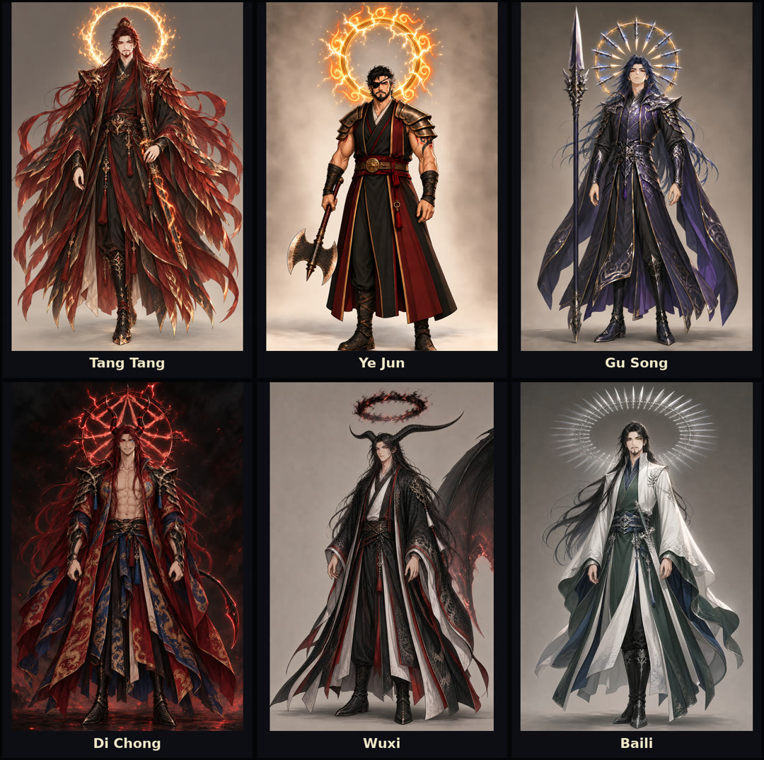 Cast lineup, group two — Tang Tang, Ye Jun, Gu Song, Di Chong, Wuxi, Baili